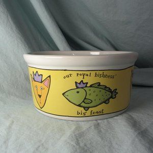 food bowl vintage adventure cat Ursula Dodge signature stoneware (w1838)